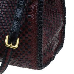 Pre Owned Prada Black Maroon Woven Leather Madras Tote