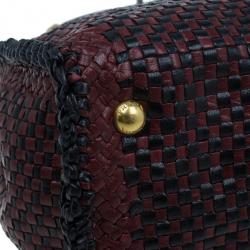 Pre Owned Prada Black Maroon Woven Leather Madras Tote