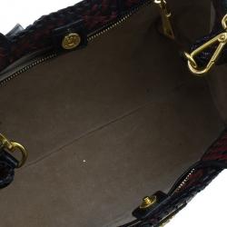 Pre Owned Prada Black Maroon Woven Leather Madras Tote