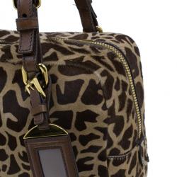 Pre Owned Prada Brown Animal Print Pony Hair Boston Bag