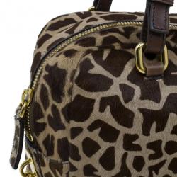 Pre Owned Prada Brown Animal Print Pony Hair Boston Bag