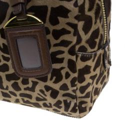 Pre Owned Prada Brown Animal Print Pony Hair Boston Bag