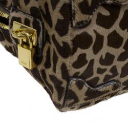 Pre Owned Prada Brown Animal Print Pony Hair Boston Bag