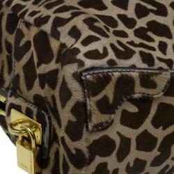Pre Owned Prada Brown Animal Print Pony Hair Boston Bag