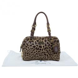 Pre Owned Prada Brown Animal Print Pony Hair Boston Bag