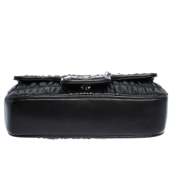 Pre Owned Prada Black Nappa Gaufre Leather Flap Chain Shoulder Bag