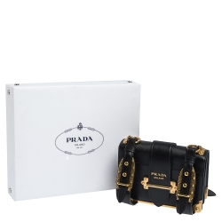 Pre Owned Prada Black Leather Cahier Flap Shoulder Bag