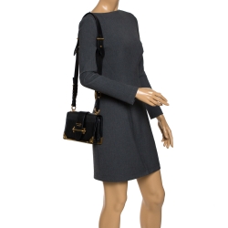 Pre Owned Prada Black Leather Cahier Flap Shoulder Bag