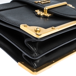 Pre Owned Prada Black Leather Cahier Flap Shoulder Bag