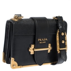 Pre Owned Prada Black Leather Cahier Flap Shoulder Bag