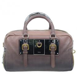 Pre Owned Prada Beige & Brown Ombre Glace Leather Zipper Satchel