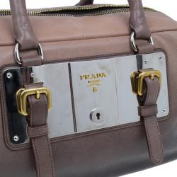 Pre Owned Prada Beige & Brown Ombre Glace Leather Zipper Satchel