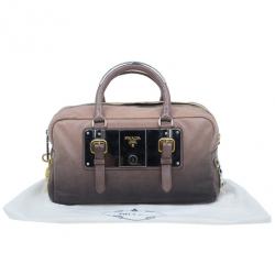 Pre Owned Prada Beige & Brown Ombre Glace Leather Zipper Satchel