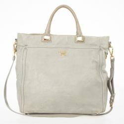 Pre Owned Prada Grey Leather Soft Top Handle Tote