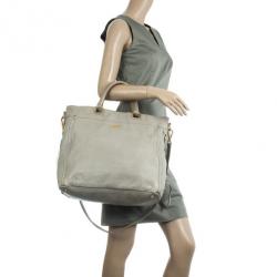 Pre Owned Prada Grey Leather Soft Top Handle Tote