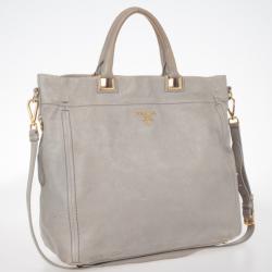 Pre Owned Prada Grey Leather Soft Top Handle Tote
