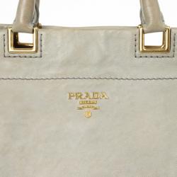 Pre Owned Prada Grey Leather Soft Top Handle Tote