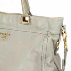 Pre Owned Prada Grey Leather Soft Top Handle Tote