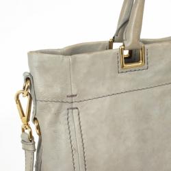 Pre Owned Prada Grey Leather Soft Top Handle Tote