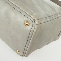 Prada Grey Leather Soft Top Handle Tote