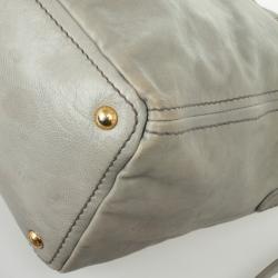 Pre Owned Prada Grey Leather Soft Top Handle Tote