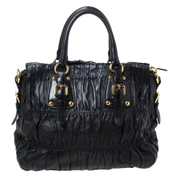 Pre Owned Prada Black Gathered Leather Satchel