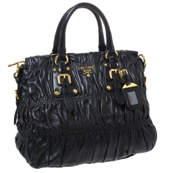 Pre Owned Prada Black Gathered Leather Satchel