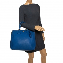 Pre Owned Prada Blue Vitello Daino Leather Satchel