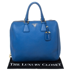 Pre Owned Prada Blue Vitello Daino Leather Satchel