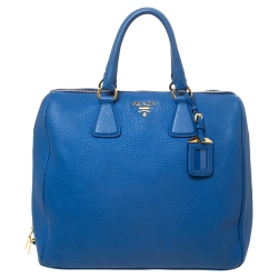Pre Owned Prada Blue Vitello Daino Leather Satchel