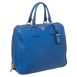 Pre Owned Prada Blue Vitello Daino Leather Satchel