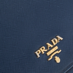 Pre Owned Prada Blue Saffiano Lux Leather Metal Oro Chain Wallet