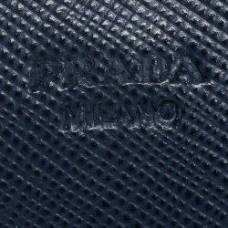 Pre Owned Prada Blue Saffiano Lux Leather Metal Oro Chain Wallet