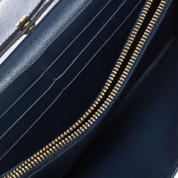 Pre Owned Prada Blue Saffiano Lux Leather Metal Oro Chain Wallet