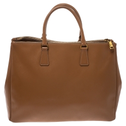 Pre Owned Prada Tan Saffiano Lux Leather Double Zip Executive Tote