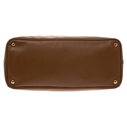 Pre Owned Prada Tan Saffiano Lux Leather Double Zip Executive Tote