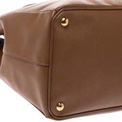 Pre Owned Prada Tan Saffiano Lux Leather Double Zip Executive Tote
