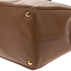 Pre Owned Prada Tan Saffiano Lux Leather Double Zip Executive Tote