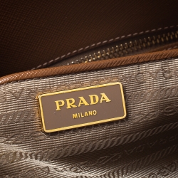 Pre Owned Prada Tan Saffiano Lux Leather Double Zip Executive Tote