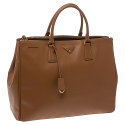 Pre Owned Prada Tan Saffiano Lux Leather Double Zip Executive Tote