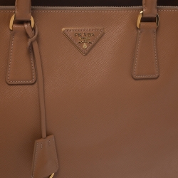 Pre Owned Prada Tan Saffiano Lux Leather Double Zip Executive Tote