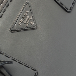 Pre Owned Prada Grey Stitched City Leather Double Zip Tote