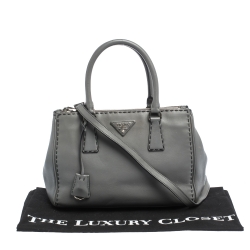 Pre Owned Prada Grey Stitched City Leather Double Zip Tote