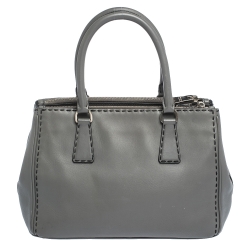Pre Owned Prada Grey Stitched City Leather Double Zip Tote