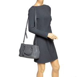 Pre Owned Prada Grey Stitched City Leather Double Zip Tote