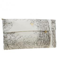 مملوكة مسبقًا حقيبة يد برادا بيج طباعة موردة قماش بسحاب كلتش