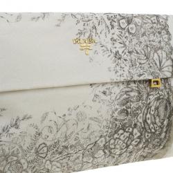 مملوكة مسبقًا حقيبة يد برادا بيج طباعة موردة قماش بسحاب كلتش