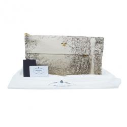 مملوكة مسبقًا حقيبة يد برادا بيج طباعة موردة قماش بسحاب كلتش