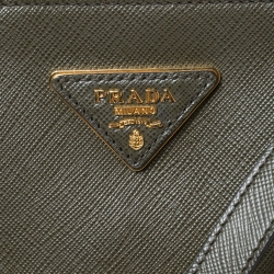 Pre Owned Prada Khaki Green Saffiano Lux Leather Medium Galleria Double Zip Tote