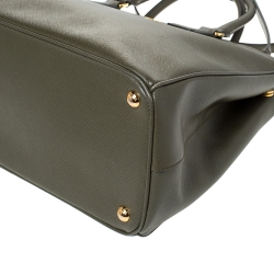 Pre Owned Prada Khaki Green Saffiano Lux Leather Medium Galleria Double Zip Tote